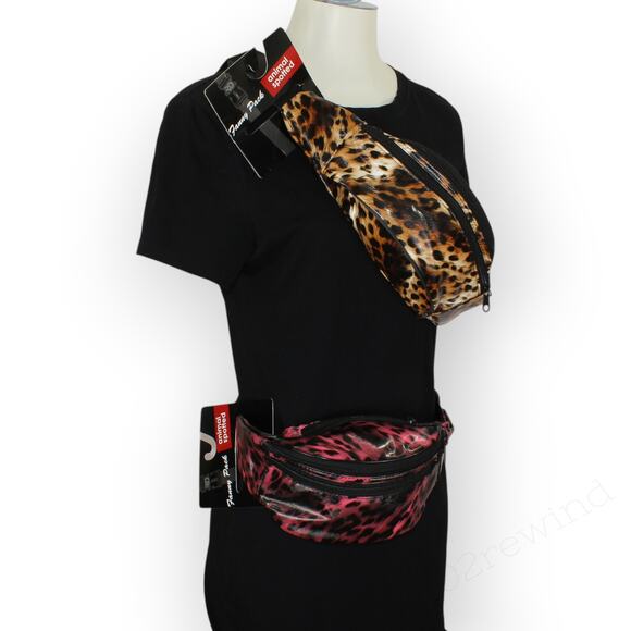 2 New 80s Animal Print FannyPack BeltBag Textured Vinyl Pockets Waisties - Picture 8 of 9
